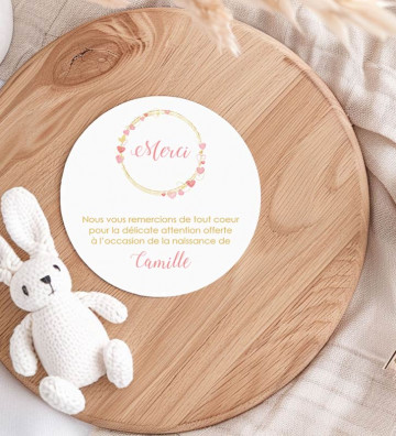 carte remerciement de naissance  fille - couronne coeurs