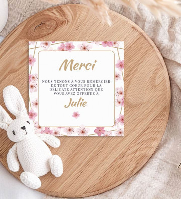 Carte remerciements de naissance fille - fleurs