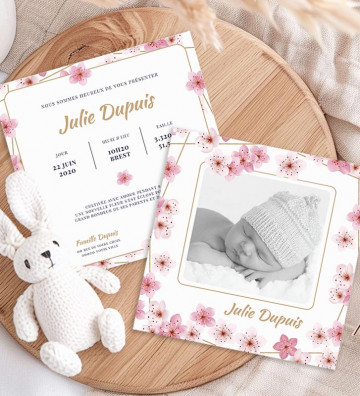Faire part de naissance fille - fleurs