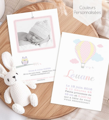 Faire part de naissance fille - Montgolfière