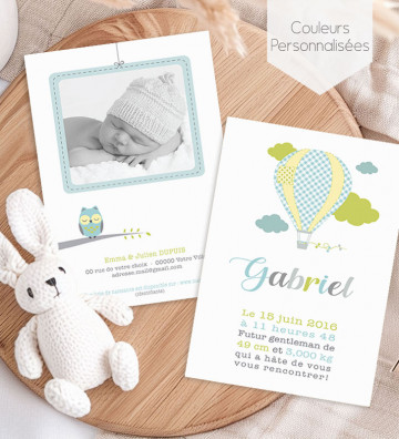 Faire part de naissance Garçon - Montgolfière