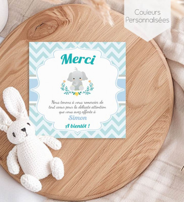 Carte remerciement de naissance Garçon - Eléphant