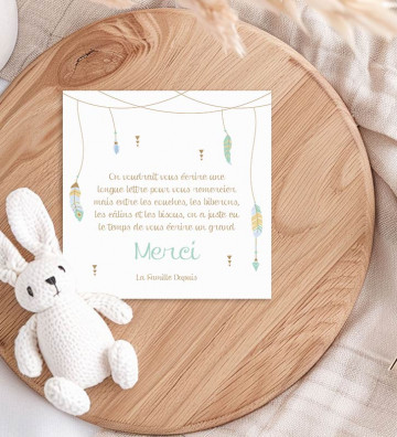 Carte remerciement de naissance avec magnet aimanté Garçon - bohème