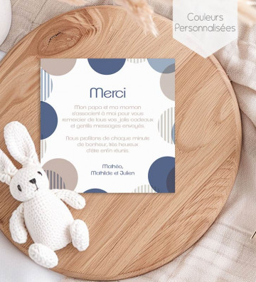 Carte remerciements de naissance avec magnet aimanté Garçon - Bulles