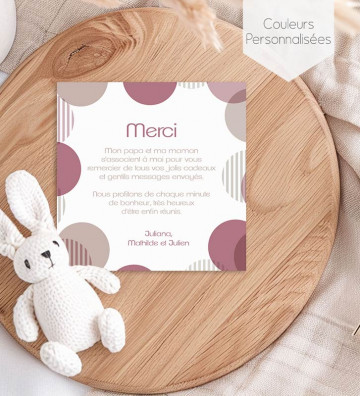 Carte remerciement de naissance avec magnet aimanté fille - Bulles