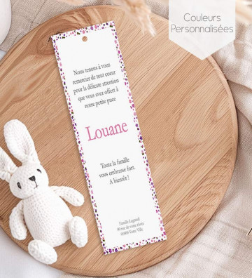 Carte remerciement de naissance Fille - Liberty marque-page