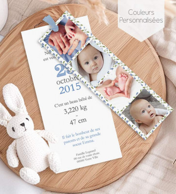 Faire part de naissance Garçon - marque page Liberty