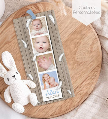 Faire part de naissance Garçon - marque page - Polaroïd bois (fermé)