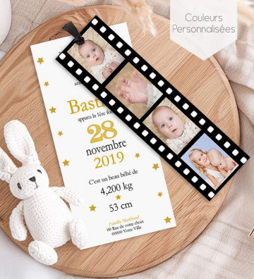 Faire part de naissance - marque page - Cinéma
