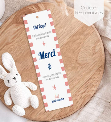 carte remerciement de naissance Garçon - marque page - Marin