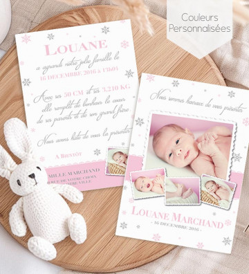 Faire part de naissance fille - ardoise flocons