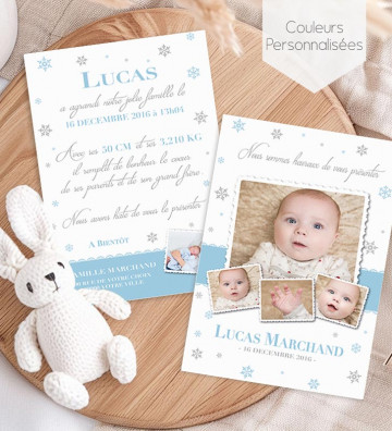 Faire part de naissance garçon - ardoise flocons