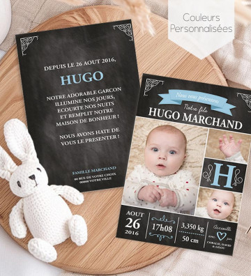 Faire part de naissance garçon - Rétro ardoise