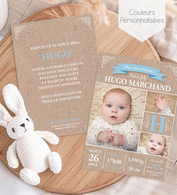 Faire part de naissance garçon - Rétro kraft
