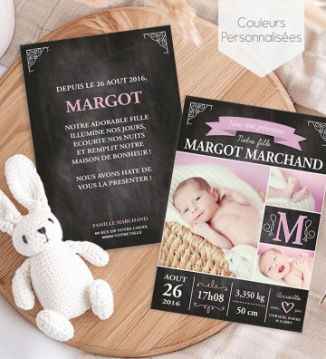 Faire part de naissance fille - Rétro ardoise