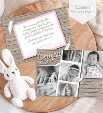 Faire part de naissance fille - bois & plumes
