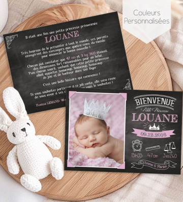 Faire part de naissance fille - Princesse ardoise