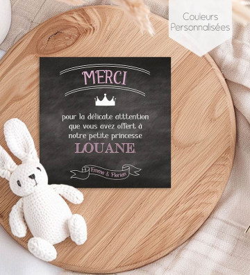 Carte remerciements de naissance fille - Princesse ardoise