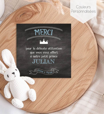 Carte remerciement de naissance garçon - Prince ardoise