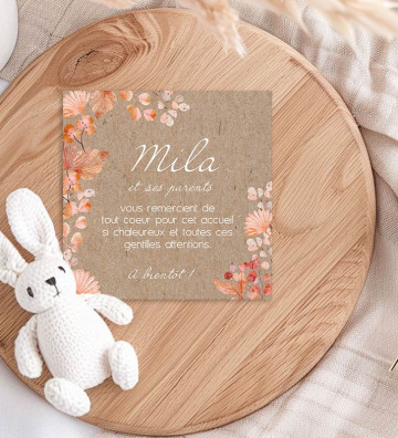 carte remerciements de naissance - Terracotta fleurs