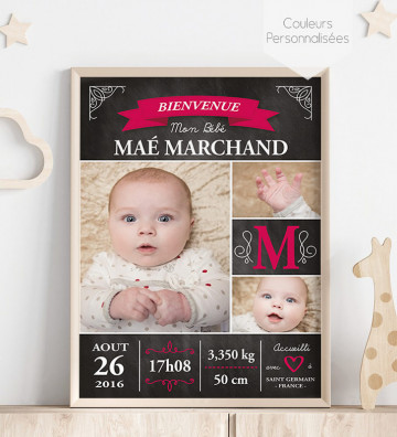 Tableau de Naissance personnalisé - cadeau de naissance - fille ou garçon Vintage Ardoise