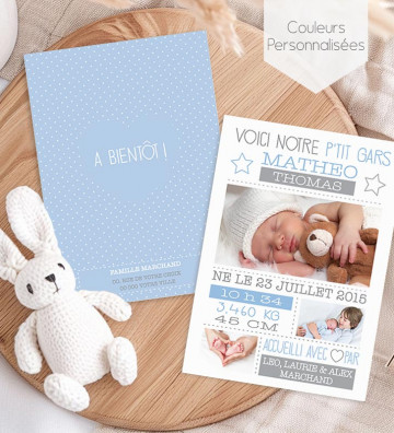 Faire part de naissance garçon - Minimaliste