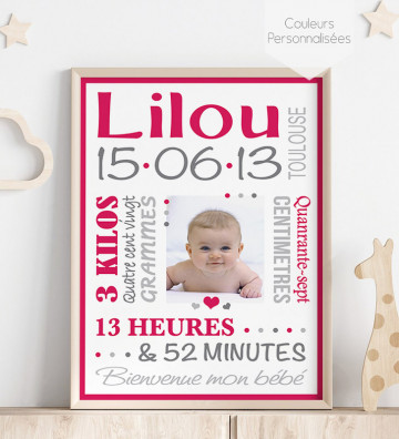 Tableau de Naissance personnalisé - Rétro Garçon - rouge