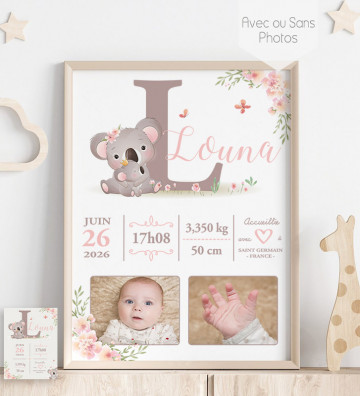 Tableau de Naissance personnalisé - cadeau de naissance - Koala