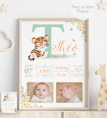 Tableau de Naissance personnalisé - cadeau de naissance - Tigre