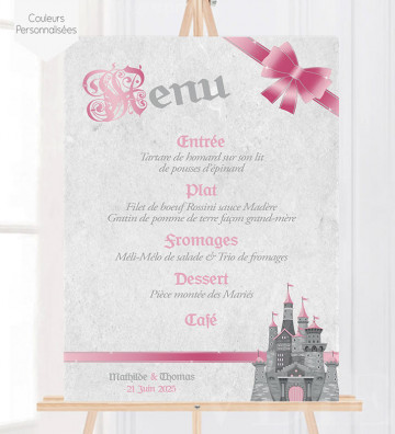 Tableau Menu Mariage "Princesse de Conte de Fée" personnalisé