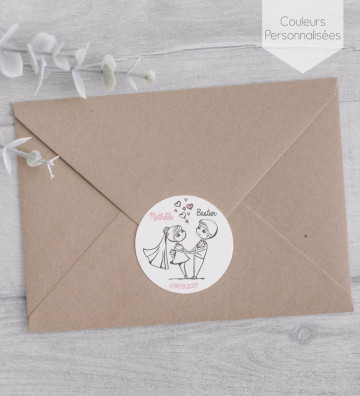 Autocollants stickers rond mariage personnalisés - "couple de mariés"