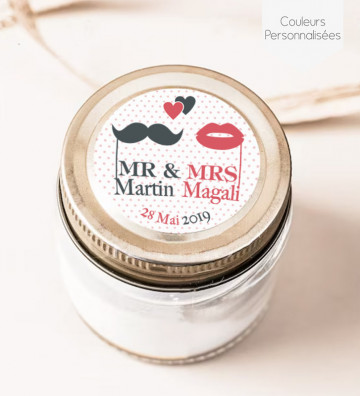 Autocollants stickers rond mariage personnalisés - "Mr & Mrs"