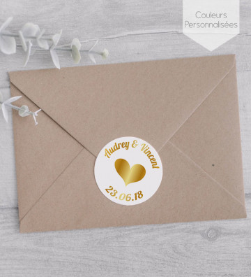 Autocollants stickers rond mariage personnalisés - "coeur"