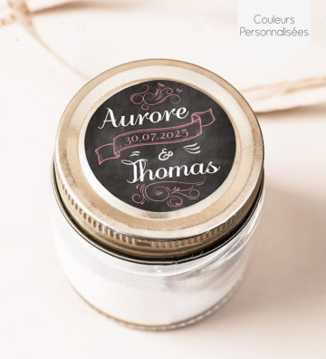 Autocollants stickers rond mariage personnalisés - "Prénoms ardoise"