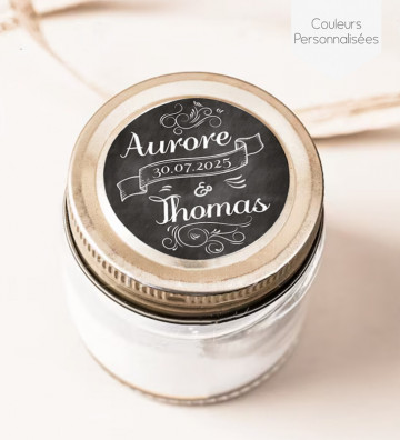 Autocollants stickers rond mariage personnalisés - "Prénoms ardoise"