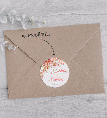 Autocollants stickers rond mariage personnalisés - Terracotta