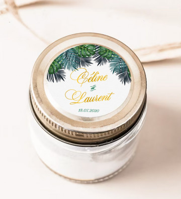 Autocollants stickers rond mariage personnalisés - Tropiques chic