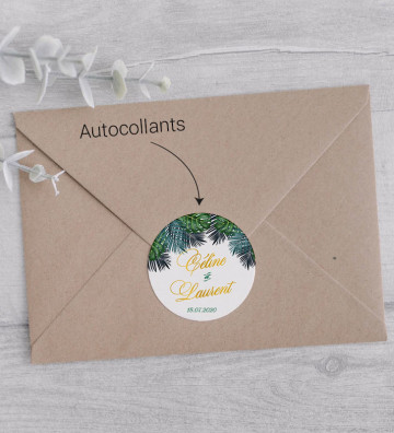 Autocollants stickers rond mariage personnalisés - Tropiques chic