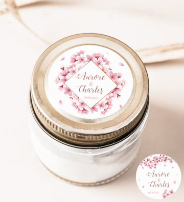 Autocollants stickers rond mariage personnalisés - Fleurs de cerisiers