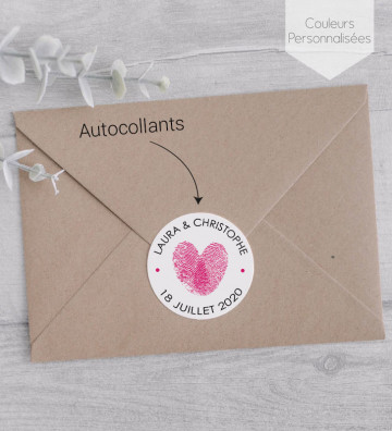 Autocollants stickers rond mariage personnalisés - Empreintes coeur