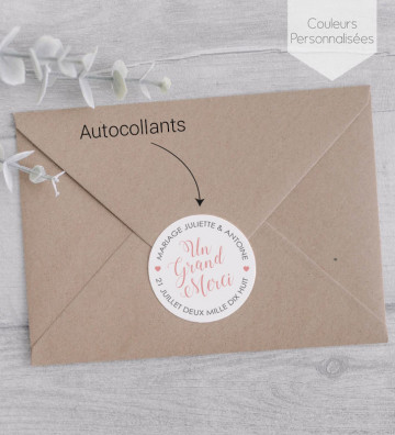 Autocollants stickers rond mariage personnalisés - "Merci"