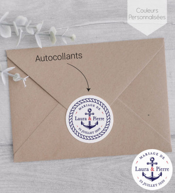Autocollants stickers rond mariage personnalisés - Marin / Mer