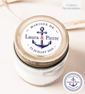 Autocollants stickers rond mariage personnalisés - Marin / Mer