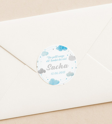Autocollants stickers rond naissance personnalisés - Nuage Aquarelle