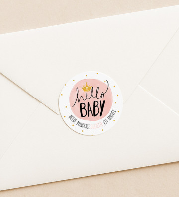 Autocollants stickers rond naissance personnalisés - Princesse Aquarelle