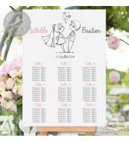 Plan de table Mariage "couple mariés blanc 1" personnalisé