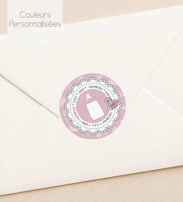 Autocollants stickers rond naissance personnalisés - Biberon fille
