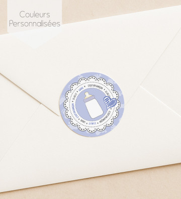 Autocollants stickers rond naissance personnalisés - Biberon garçon