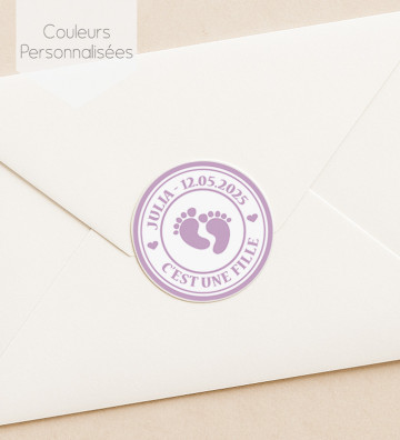 Autocollants stickers rond naissance personnalisés - Fait avec amour fille