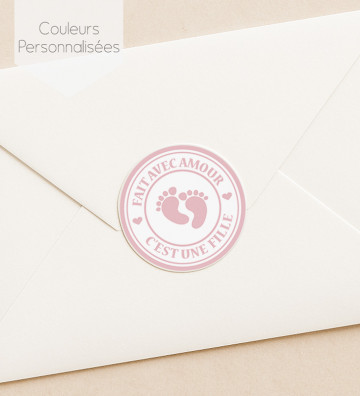 Autocollants stickers rond naissance personnalisés - Fait avec amour fille
